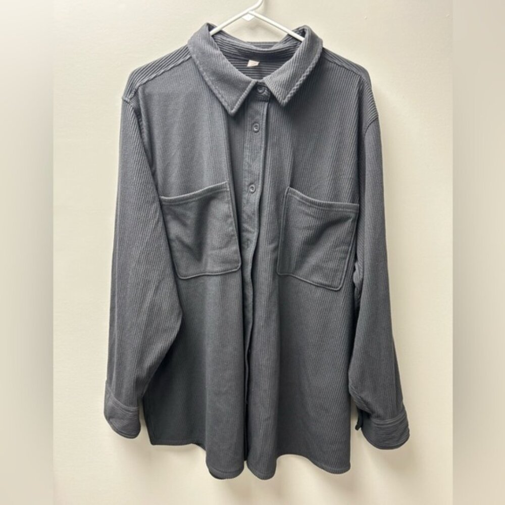 Hyba Women’s Ribbed Dark Grey Button Up Shacket